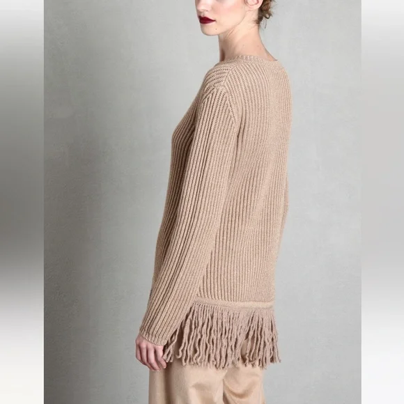 MaxMara label-cutWoman Anagni Fringed MetallicRibbed Wool-Blend Sweater Gold S,M - Picture 5 of 13